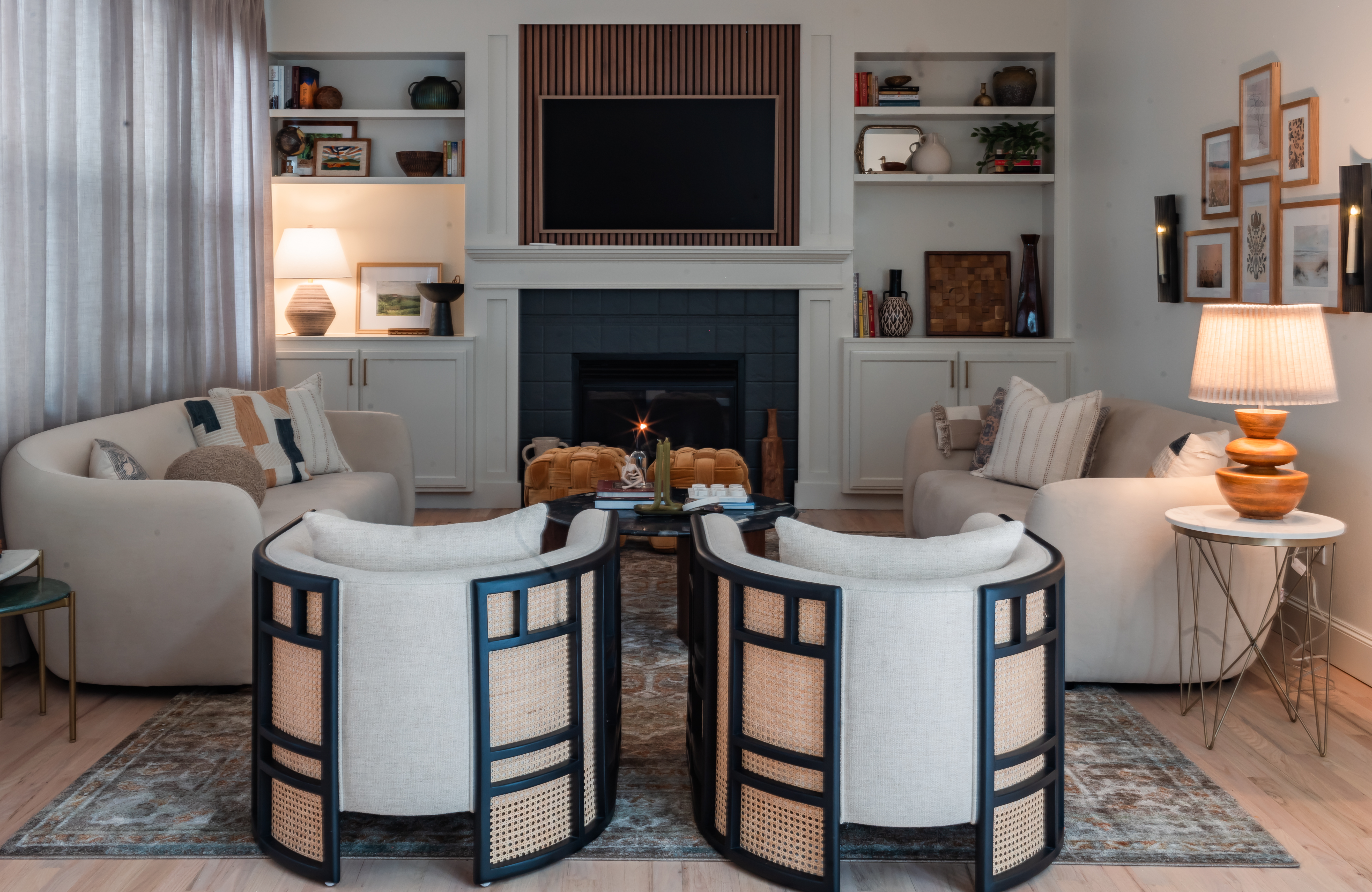 Sophisticated dining room interior design in Seattle area by Nigar Murtuza featuring luxury furnishings and elegant table setting